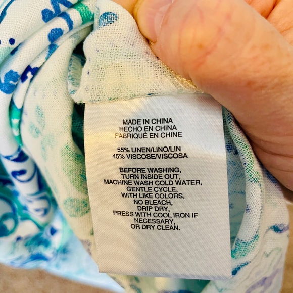 Jones New York NWT 3X Linen Blend Top Blouse Blue Green Medallion Tunic $79 - Picture 7 of 7